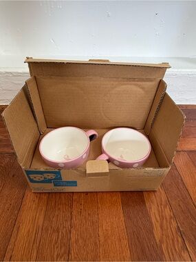NIB Pampered Chef Pink Polka Dot Mug Cup Set Help Whip Cancer